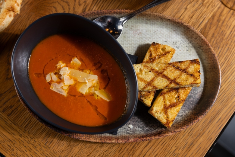 Tomato bisque soup and grilled toast points